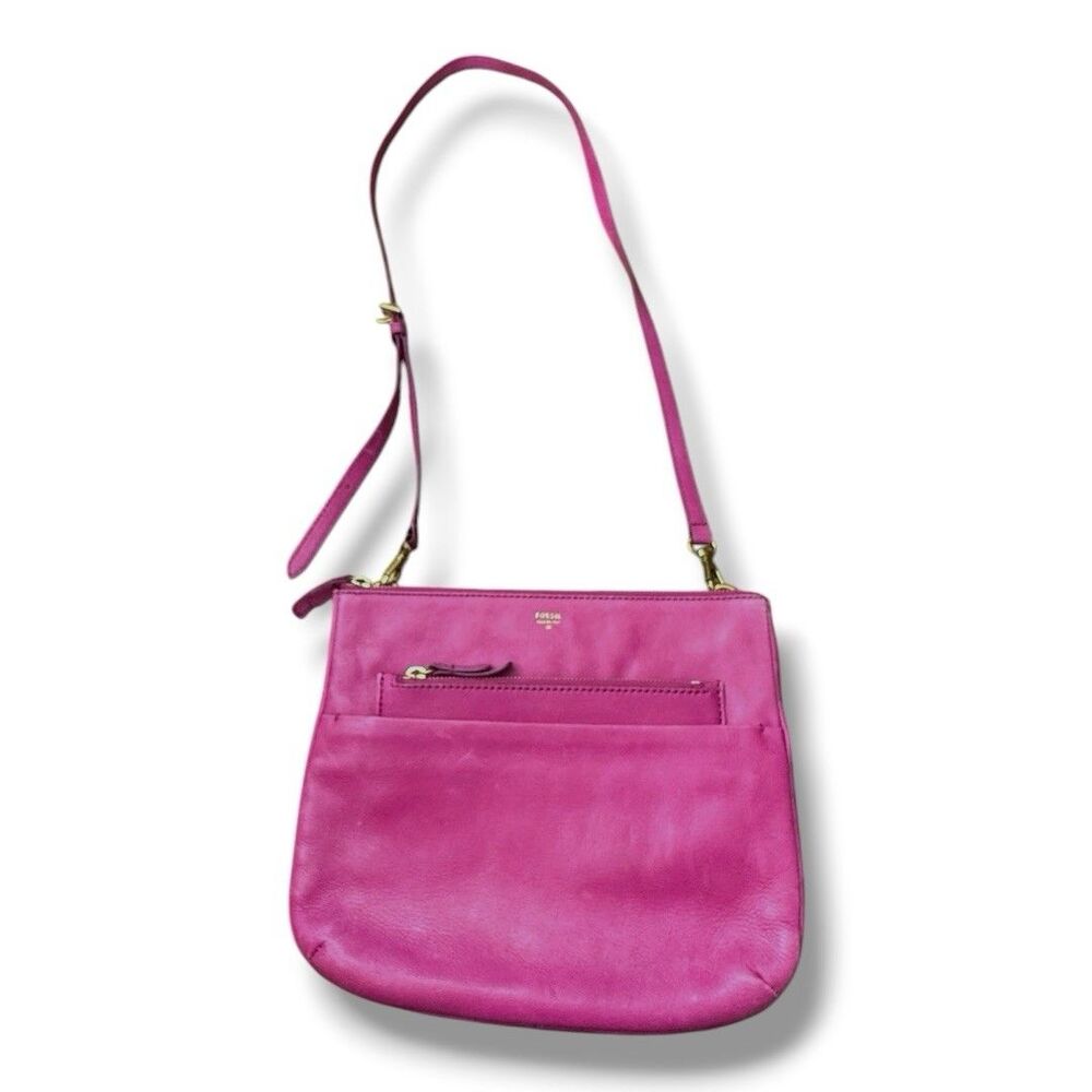 Fossil Pink Leather Crossbody Bag Purse Zip Classic Removable Strap Women